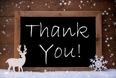 Vintage Christmas Card, Blackboard, Snow, Thank You