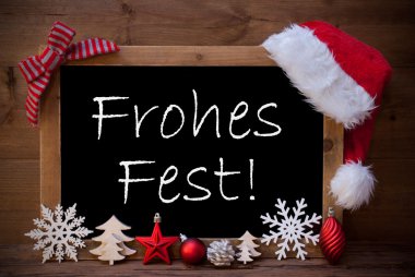Brown Blackboard Santa Hat Frohes Fest Means Merry Christmas