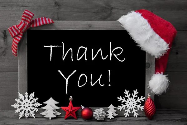 Blackboard Santa Hat Christmas Decoration Thank You — Stockfoto