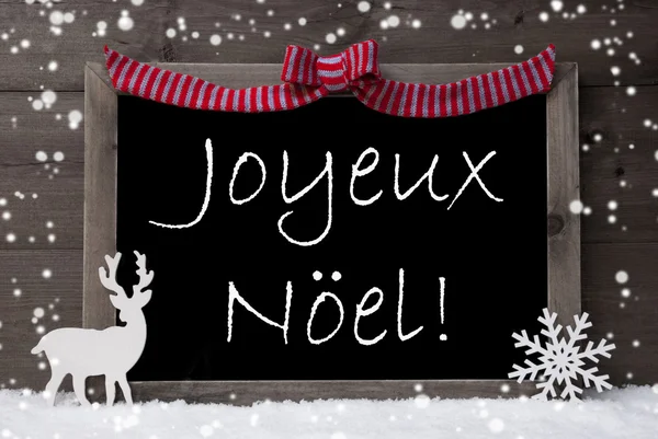 Gray Card, Snow, Loop, Joyeux Noel Mean Merry Christmas — Stock Photo, Image