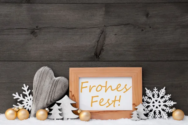 Ouro cinzento Decoração, Neve, Frohes Fest Significado Feliz Natal — Fotografia de Stock