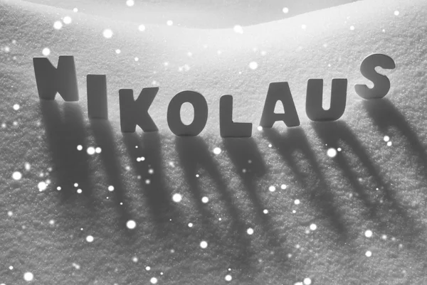 White Word Nikolaus Means St Nicholas On Snow, Snowflakes — Stock Photo, Image