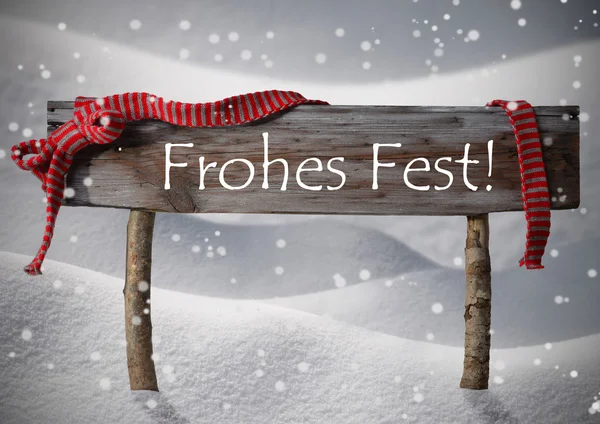 Brown Sign Frohes Fest Means Merry Christmas, Snow, Snowfalkes — стоковое фото