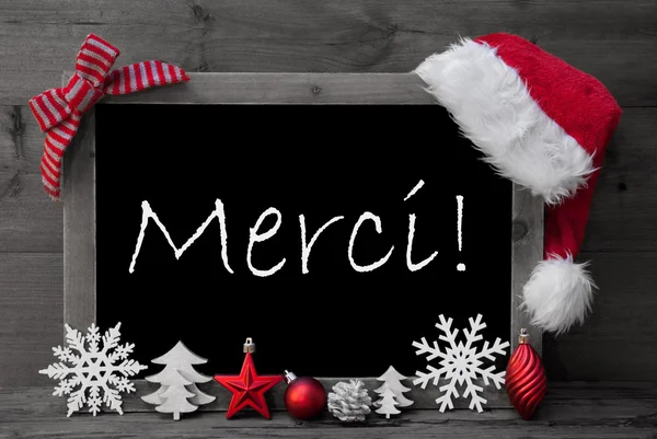 Blackboard Santa Hat Christmas Decoration Merci Means Thank You — Stock fotografie