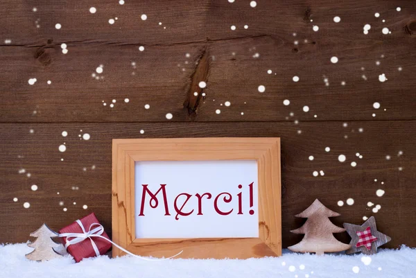 Frame With Christmas Decoration, Snowflake, Merci Mean Thank You — Stock Photo, Image