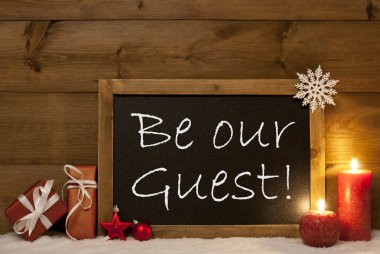 Festive Christmas Card, Blackboard, Snow, Candles, Be Our Guest