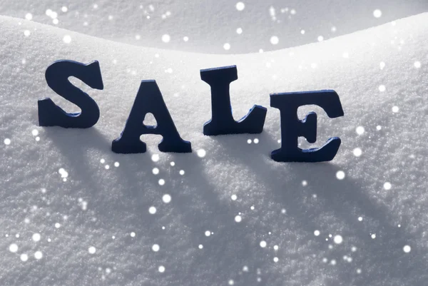 Blue Word Sale On Snow, Snowflakes — Stok fotoğraf