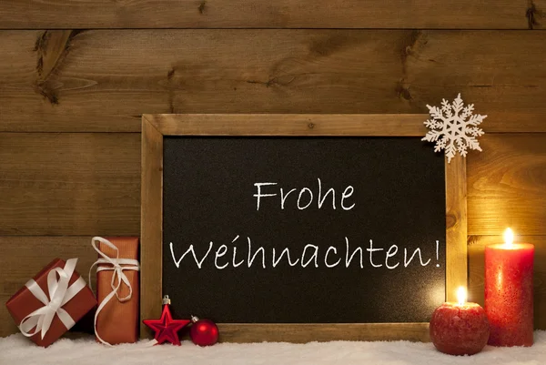 Card, Blackboard, Snow, Frohe Weihnachten Mean Merry Christmas — Stock Photo, Image