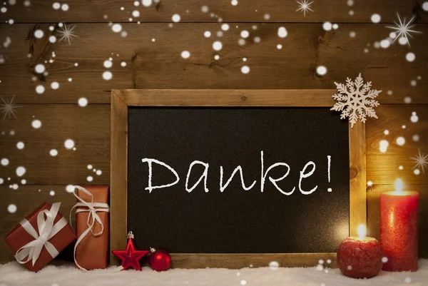 Christmas Card, Blackboard, Snowflakes, Danke Mean Thank You — ストック写真