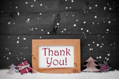 Gray Frame With Christmas Decoration, Thank You, Snowflakes