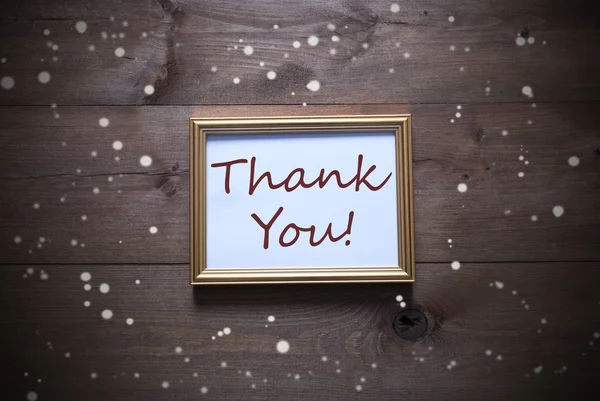 Golden Picture Frame With Thank You And Snowflakes — 图库照片