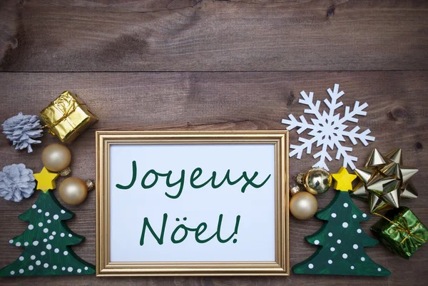 Marco con decoración, Joyeux Noel media Feliz Navidad — Foto de Stock