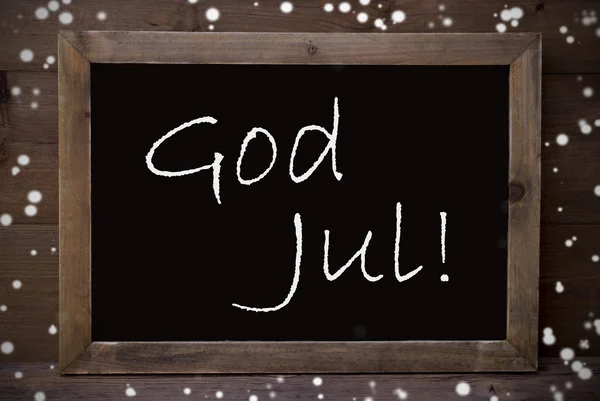 Chalkboard With God Jul Means Merry Christmas, Snowflakes — Stok fotoğraf