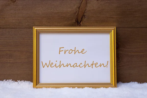 Cornice con testo Frohe Weihnachten Buon Natale sulla neve — Foto Stock
