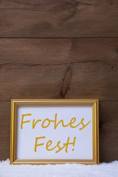 Cornice con testo Frohes Fest significa Buon Natale sulla neve — Foto Stock