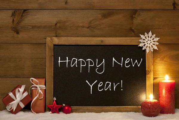 Festive Christmas Card, Blackboard, Snow, Candle, Happy New Year — Stockfoto