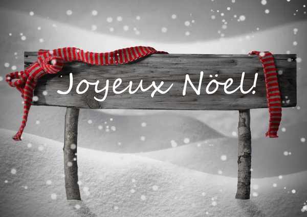 İşareti Joyeux Noel mutlu Noeller, kar, Snowfalkes anlamına gelir. — Stok fotoğraf