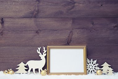 Vintage Christmas Card On Snow With Copy Space