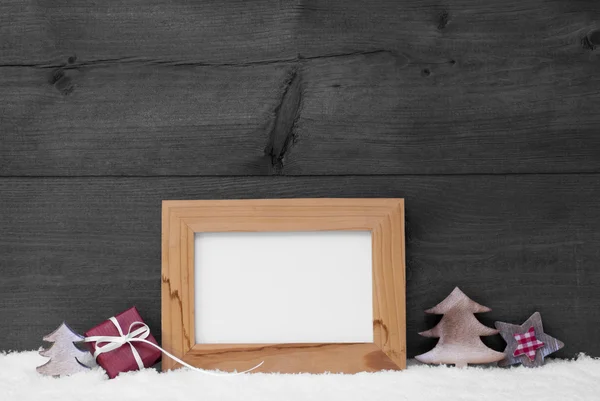 Gray Christams Card With Frame And Red Decoration, Copy Space — Stock fotografie