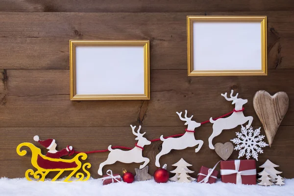 Santa Claus Sled, Reindeer, Snow, Christmas Decoration, Frames — Zdjęcie stockowe