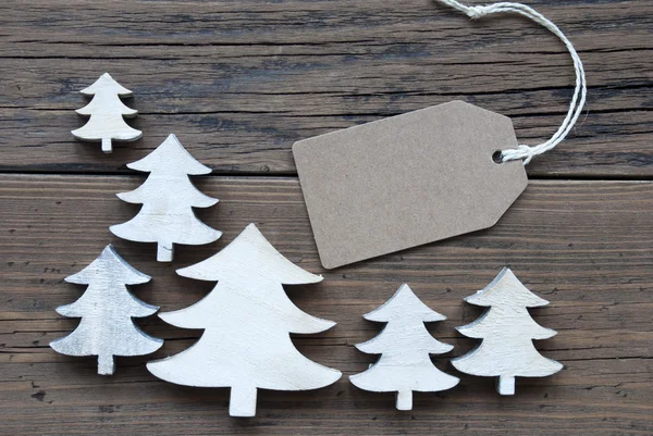 Etiqueta e árvores de Natal com espaço de cópia — Fotografia de Stock