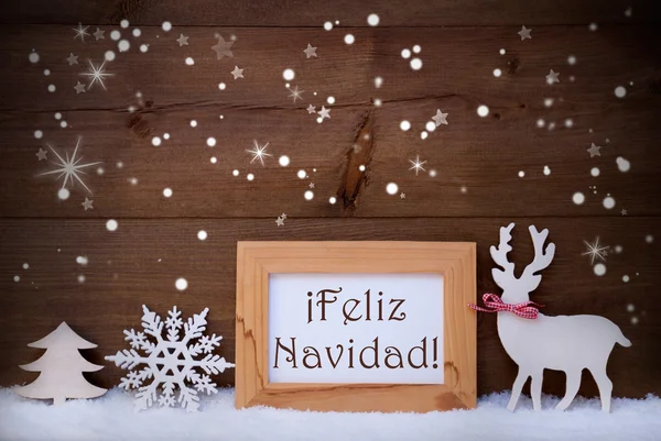 White Decoration On Snow, Feliz Navidad Means Merry Christmas — Zdjęcie stockowe