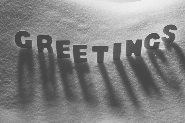 White Word Greetings On Snow — Φωτογραφία Αρχείου