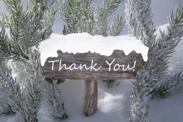 Christmas Sign Snow Fir Tree Branch Text Thank You — Stock Fotó