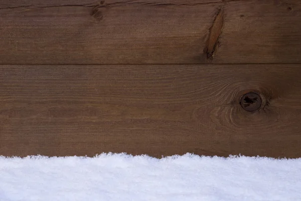 Brown Wooden Texture Or Background With Snow — Stok fotoğraf