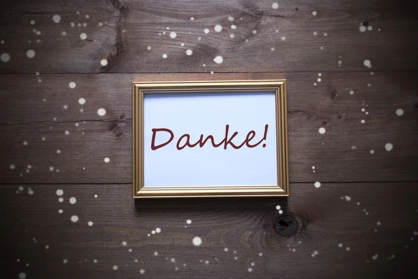 Golden Picture Frame With Danke Means Thank You And Snowflakes — Φωτογραφία Αρχείου