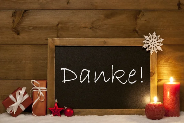 Festive Christmas Card, Blackboard, Snow, Danke Mean Thank You — Stock Photo, Image