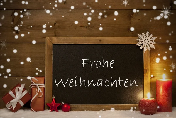 Scheda, Lavagna, Fiocchi di neve, Frohe Weihnachten Mean Christmas — Foto Stock