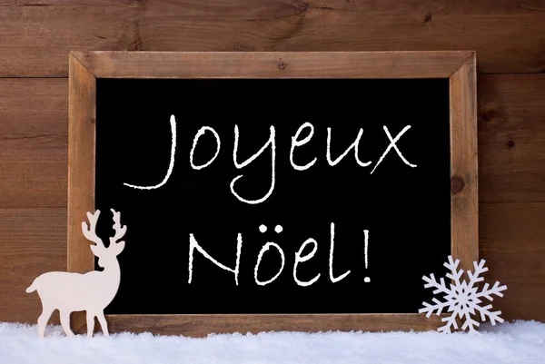 Card, Blackboard, Snow, Reindeer, Joyeux Noel Mean Christmas — Stock Photo, Image