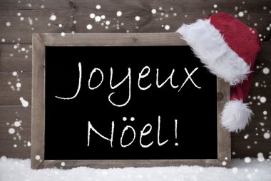 Gray Card, Chalkboard, Joyeux Noel Mean Merry Christmas, Snow