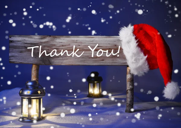 Christmas Card With Sign, Candlelight Santa Hat, Thank You — Zdjęcie stockowe