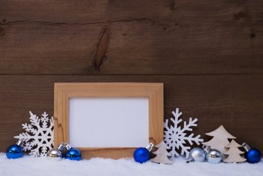Blue Christmas Decoration, Snow, Copy Space