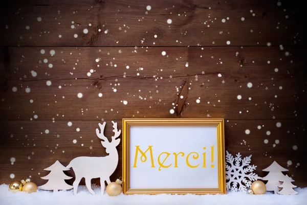 White And Golden Christmas Card, Snowflake, Merci Mean Thank You — Stock Fotó