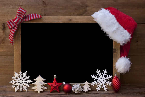 Blackboard de Natal, Chapéu de Santa, Loop vermelho, Espaço de cópia — Fotografia de Stock