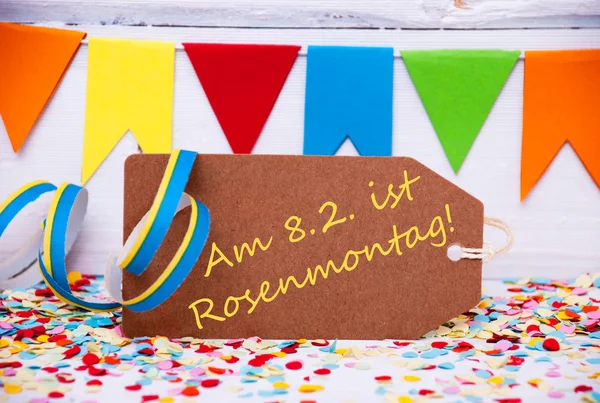 Label With Party Decoration, Text Rosenmontag Means Carnival — ストック写真