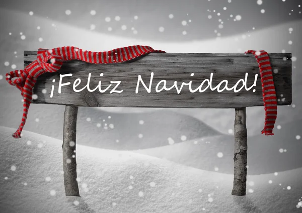 Sign Feliz Navidad Means Merry Christmas, Snow, Snowfalkes — стоковое фото
