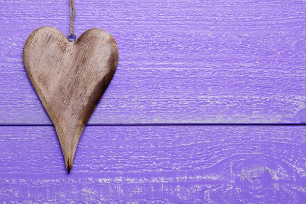 One Heart With Copy Space, Purple Wooden Background — Φωτογραφία Αρχείου