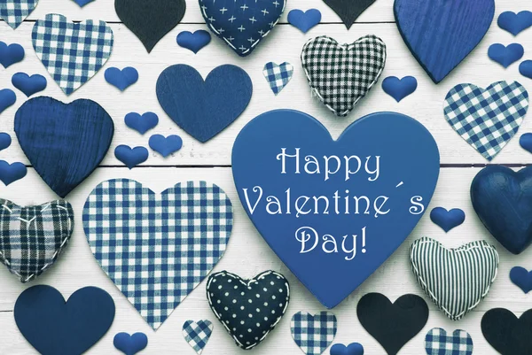 Blauwe hart textuur, tekst Happy Valentines Day — Stockfoto