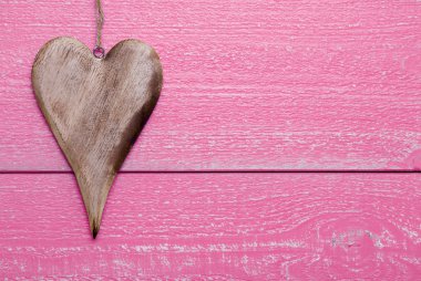 One Heart With Copy Space, Pink Wooden Background