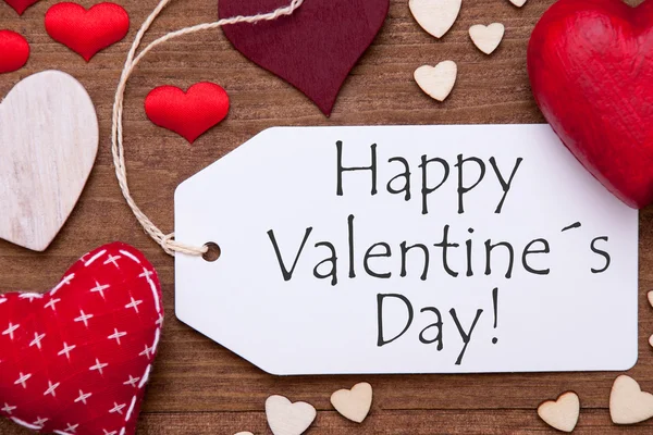 One Label, Red Hearts, Happy Valentines Day, Macro — Stock Photo, Image