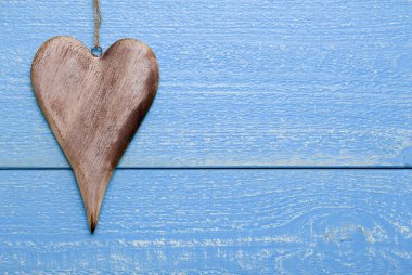 One Heart With Copy Space, Blue Wooden Background
