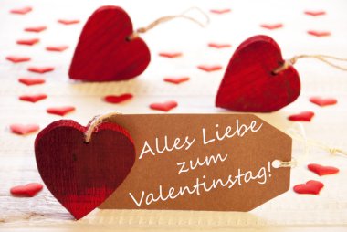 Romantic Label With Hearts, Text Valentinstag Means Valentines Day