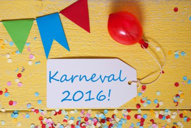 Party Label With Balloon, Text Karneval 2016 Means Carnival