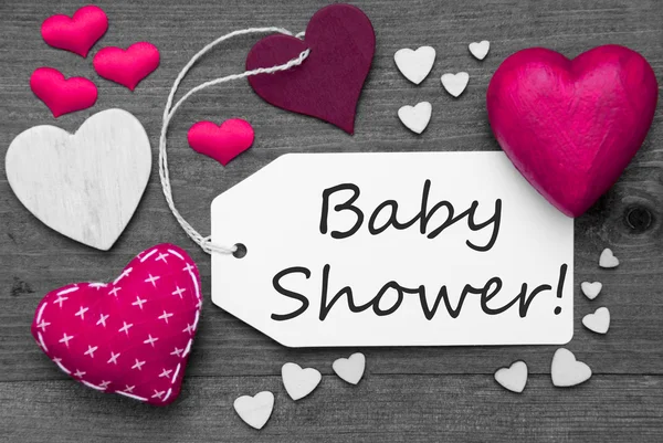 Etichetta in bianco e nero con cuori rosa, SMS Baby Shower — Foto Stock