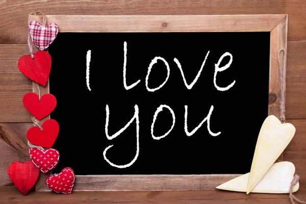 One Chalkbord, Red And Yellow Hearts, I Love You — Stock Photo, Image