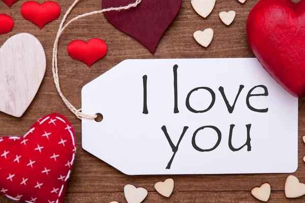 One Label, Red Hearts, I Love You, Macro — Stock Photo, Image